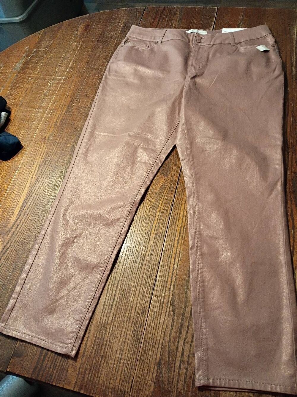 Cato C Est 1946 Metallic Coated Skinny Jeans Size 16 Rose Gold Shimmer New NWT